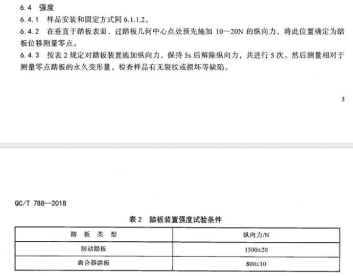 QC/T 788-2018 6.4 强度条款与表2实拍